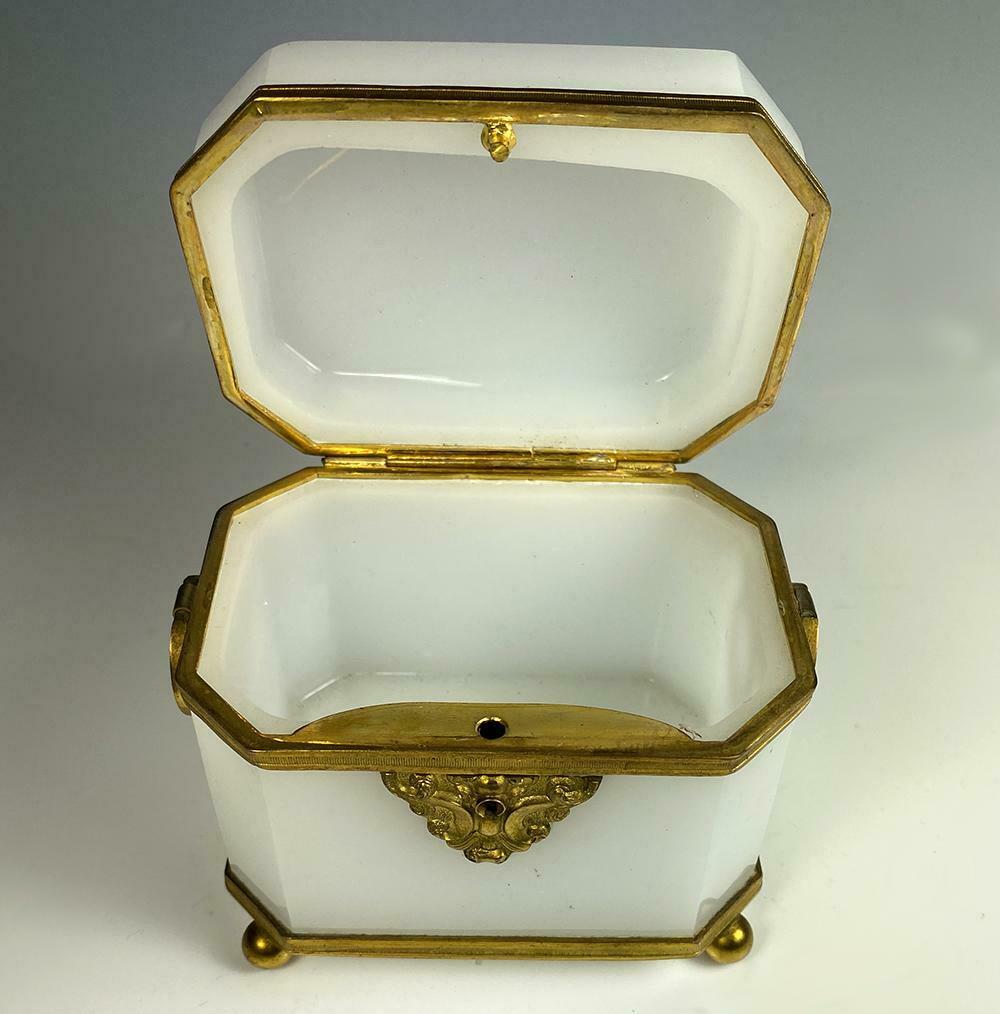 Opulent Antique French White Opaline, Dore Bronze Sugar Caddy, c.1810-30 Box