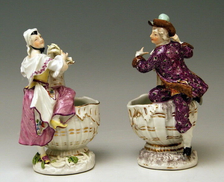 マイセン人形(MEISSEN)四季シリーズより「夏と冬　男女の飾りつき調味料入れ」