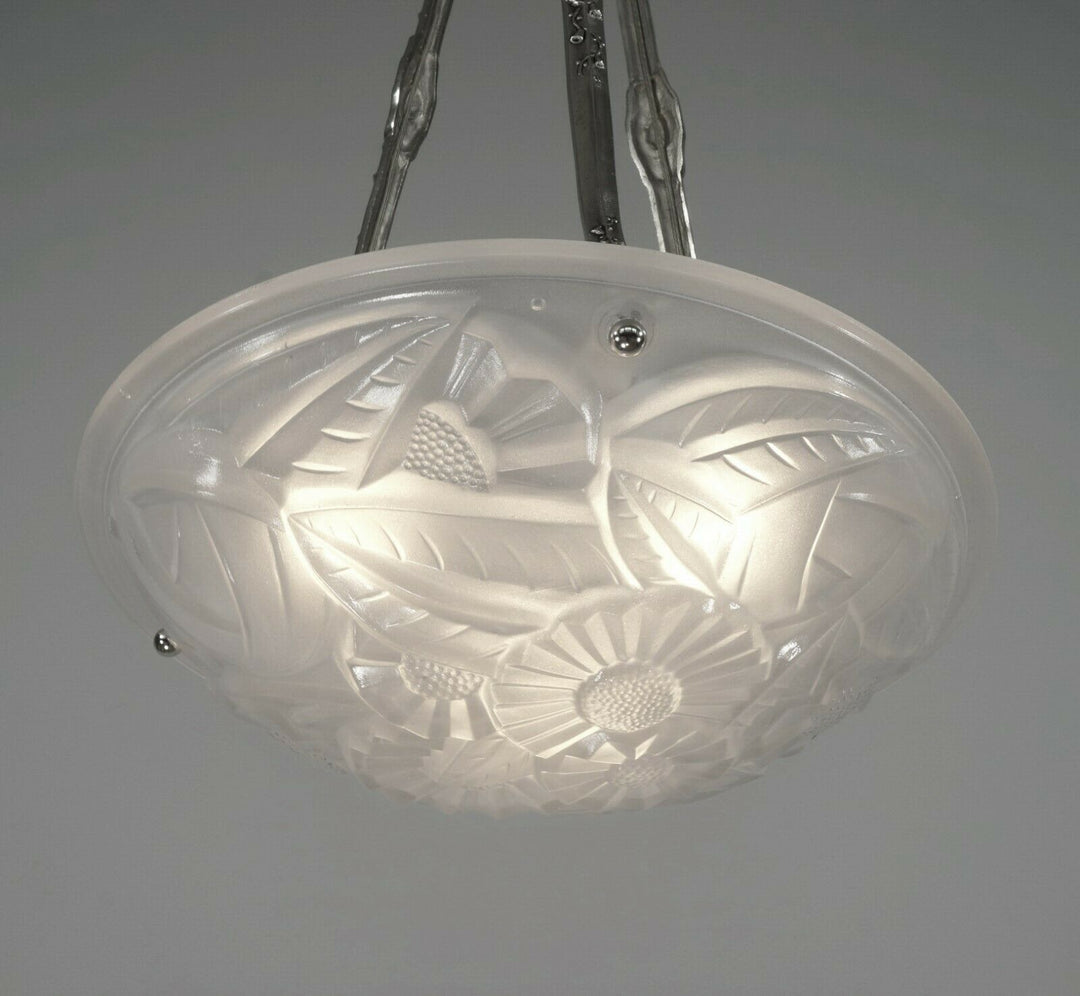 DEGUE : FRENCH 1930 ART DECO CHANDELIER ... pendant lustre lamp lampe muller era
