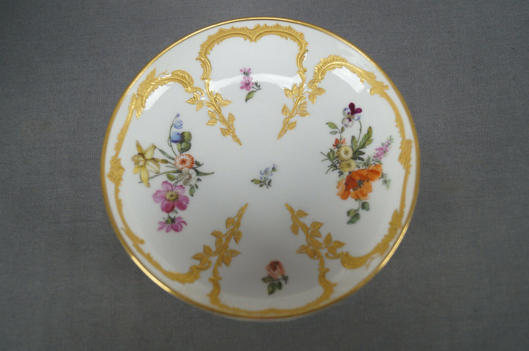 KPM Berlin Neuzierat Hand Painted Floral & Raised Gold Demitasse Cup & Saucer E