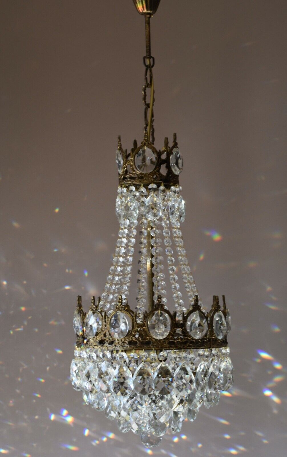 Original Vintage Crystal Chandelier, Antique Home Lighting, lamp, Light Pendant