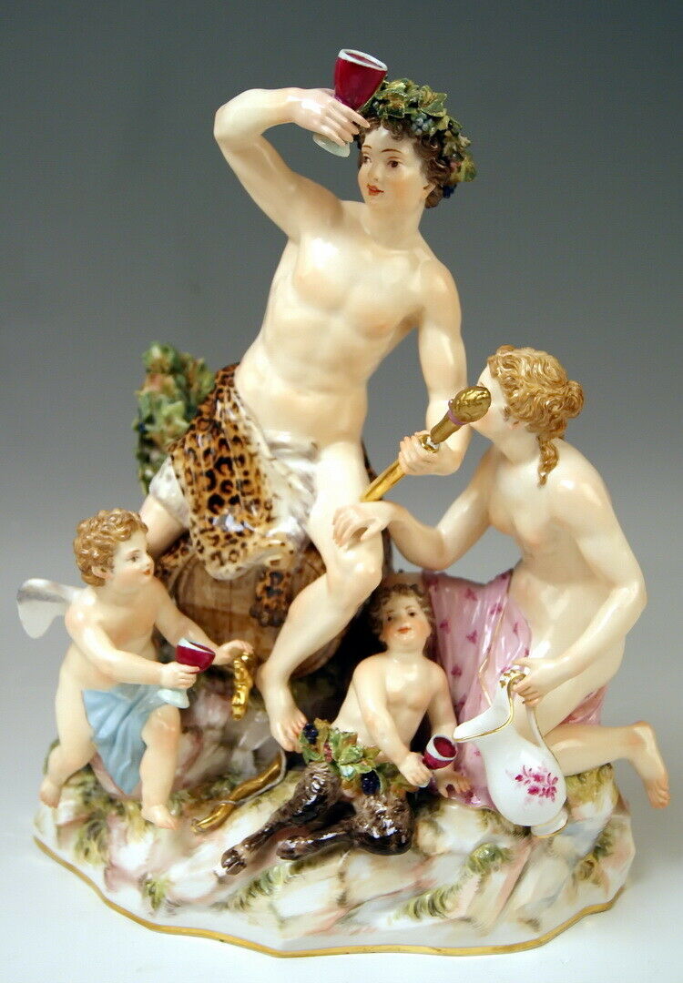 マイセン MEISSEN 邁森 GRUPPE BACCHUS NYMPHE GEFLÜGELTER PUTTO SATYR NR: C35X UM 1860