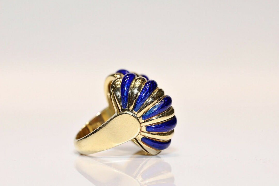 アンティーク 18K ナチュラルダイヤモンドとエナメルのリング