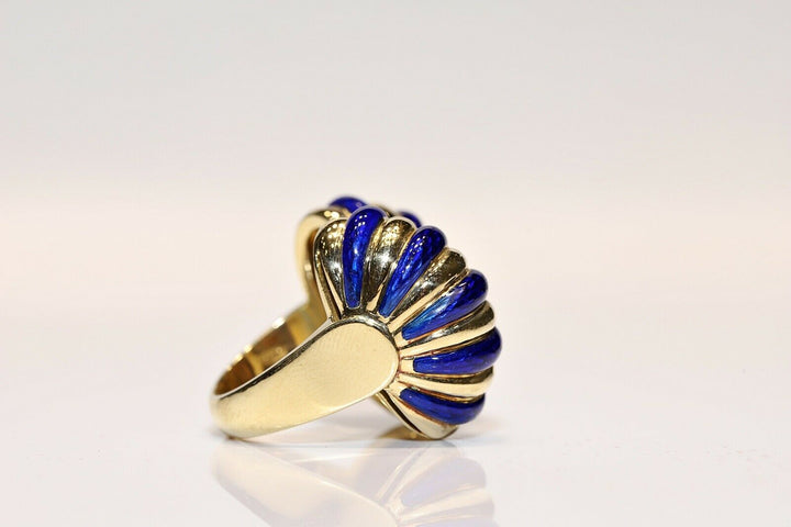 アンティーク 18K ナチュラルダイヤモンドとエナメルのリング