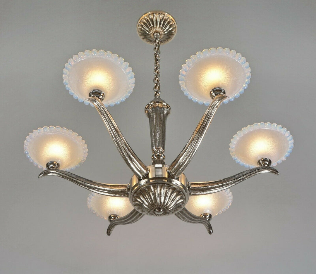 EZAN EJG J.GAUTHIER : LARGE FRENCH OPALESCENT ART DECO CHANDELIER ... 1930 1935