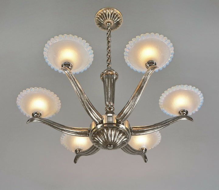 EZAN EJG J.GAUTHIER : LARGE FRENCH OPALESCENT ART DECO CHANDELIER ... 1930 1935