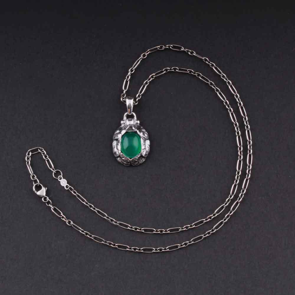 GEORG JENSEN Sterling Pendant Of The Year 1997 / 2017 with Green Agate / Silver.