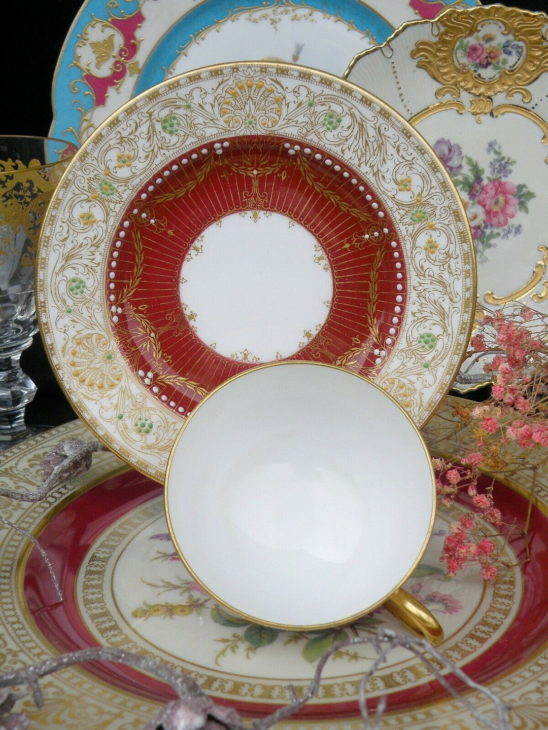 ロイヤルウースター　アンティーク　ティーカップ&ソーサー　ゴールドエナメルジュール