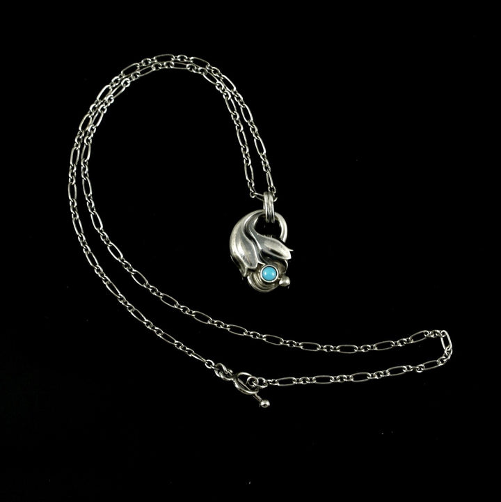 Georg Jensen Sterling Silver Pendant of the Year 1999 with Turquoise - Heritage.