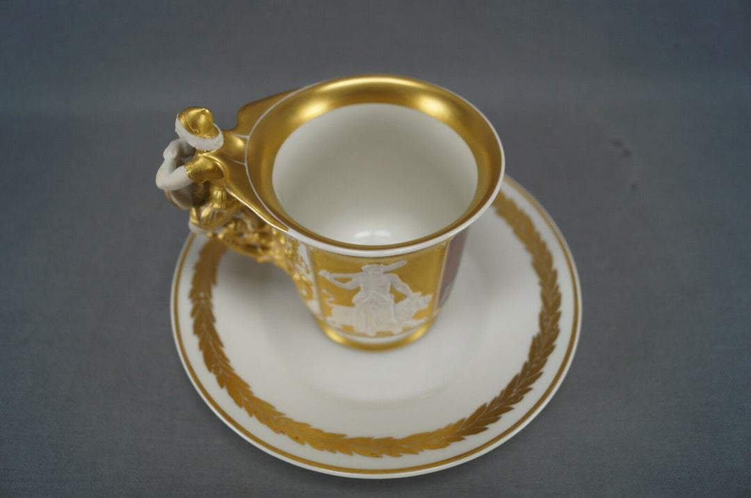 KPM Berlin Hand Painted WWI Wilhelm II Portrait Figural Wing Handle Cup & Saucer