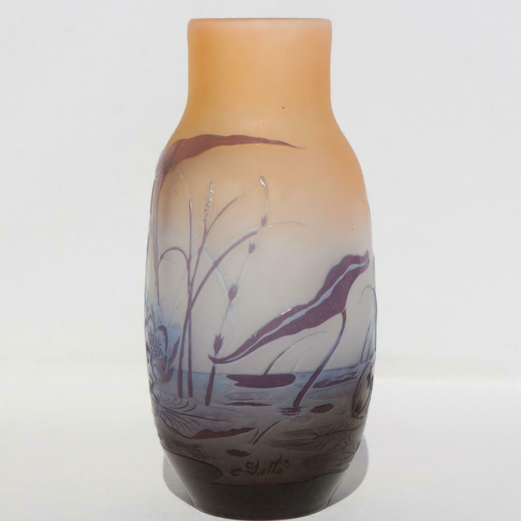 エミールガレ　フランス製　アンティーク　池　草　水　スイレン　蓮の花　ガラス花瓶