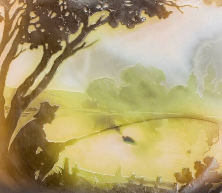 エミール・ガレ　花瓶　山岳風景と釣り人　アールヌーボー時代の作品