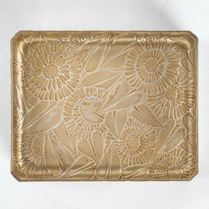 Boite Zinnias Verre Patiné Sépia René Lalique Stained Flowers Box Jar R.Lalique