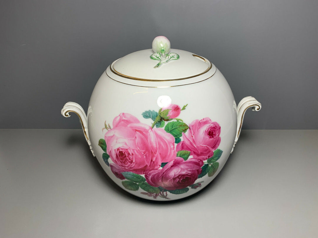 GROSSE MEISSEN BOWLE DECKEL TERRINE BLUMEN ROSEN ROSENMALEREI GUTER ZUSTAND