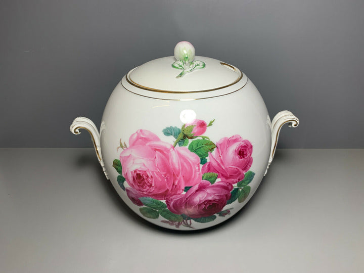 GROSSE MEISSEN BOWLE DECKEL TERRINE BLUMEN ROSEN ROSENMALEREI GUTER ZUSTAND