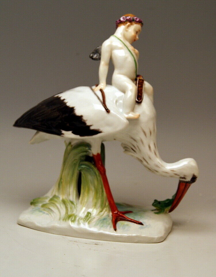 MEISSEN マイセン FIGUR STORCH FROSCH AMORETTE M. WIEGAND STORK FROG CUPID MNR:Y171