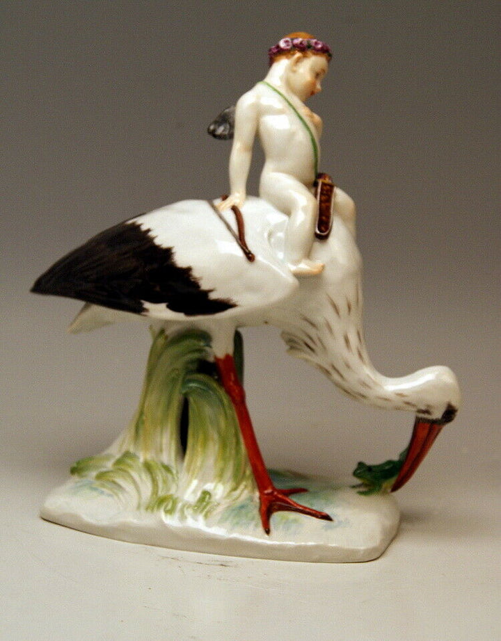 MEISSEN マイセン FIGUR STORCH FROSCH AMORETTE M. WIEGAND STORK FROG CUPID MNR:Y171