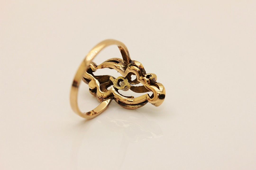 アンティーク オリジナル 10K ナチュラルダイヤモンドのフラワースタイルリング