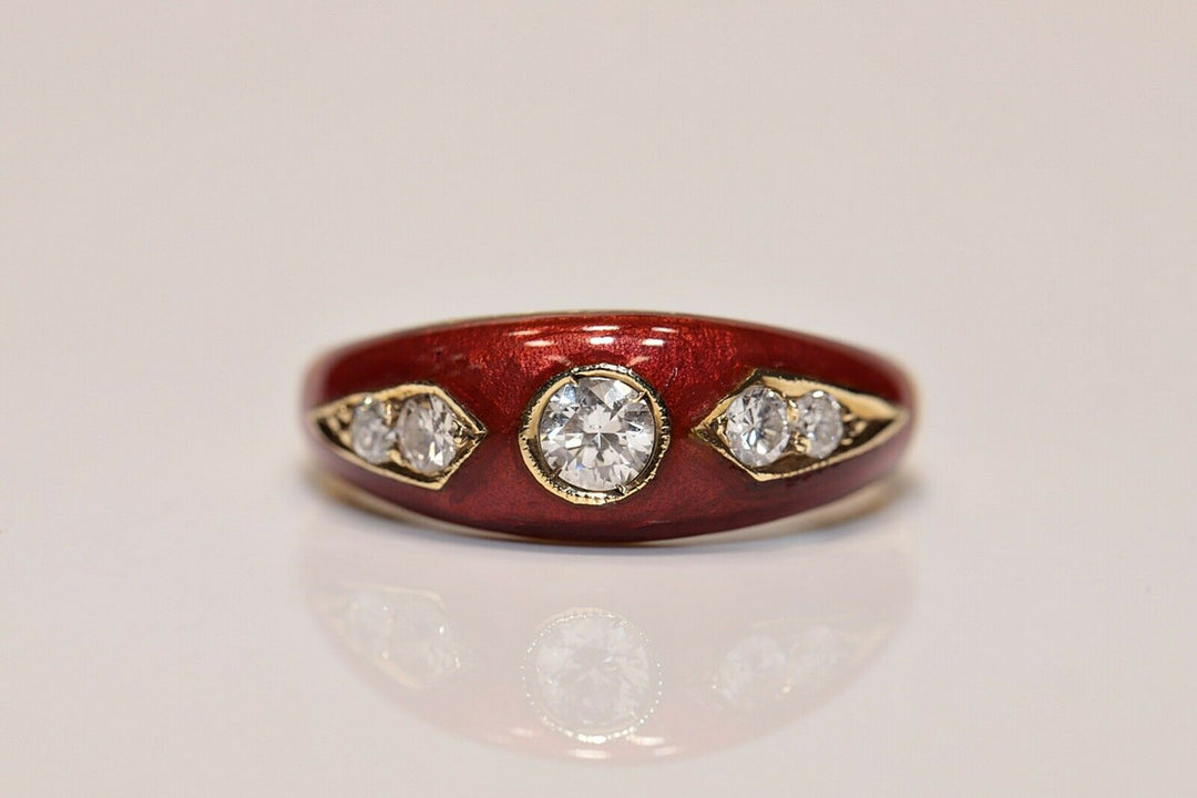 14K ナチュラルダイヤモンドとエナメルのリング