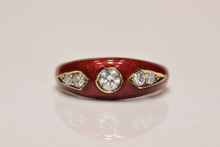 14K ナチュラルダイヤモンドとエナメルのリング