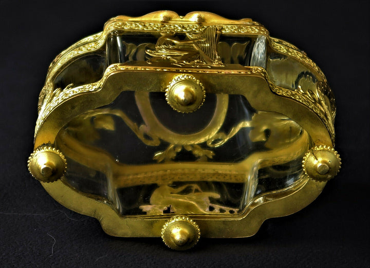Coffret à Bijoux EMPIRE Bronze Doré Cristal Baccarat Femmes à l’Antique XIXème