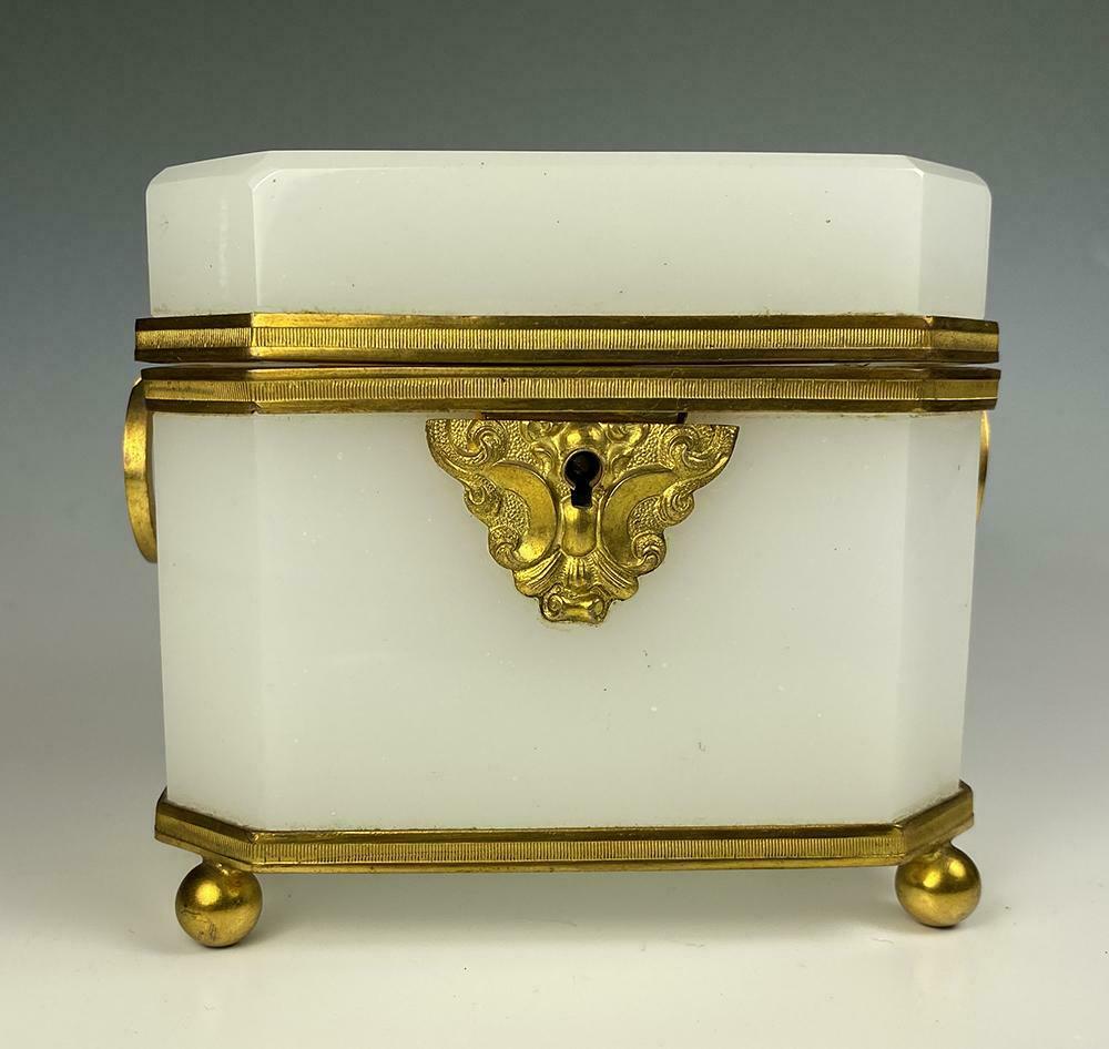 Opulent Antique French White Opaline, Dore Bronze Sugar Caddy, c.1810-30 Box