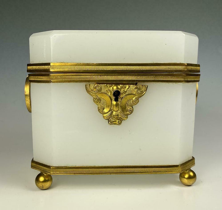 Opulent Antique French White Opaline, Dore Bronze Sugar Caddy, c.1810-30 Box