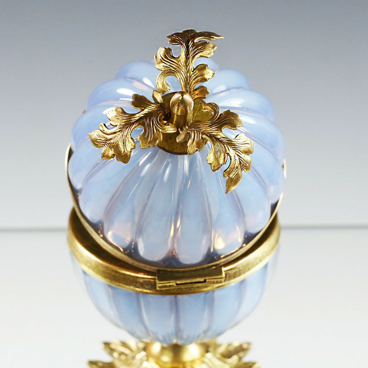 Vintage Italian opaline over mauve art glass Trinket Box ormolu mounts hinged