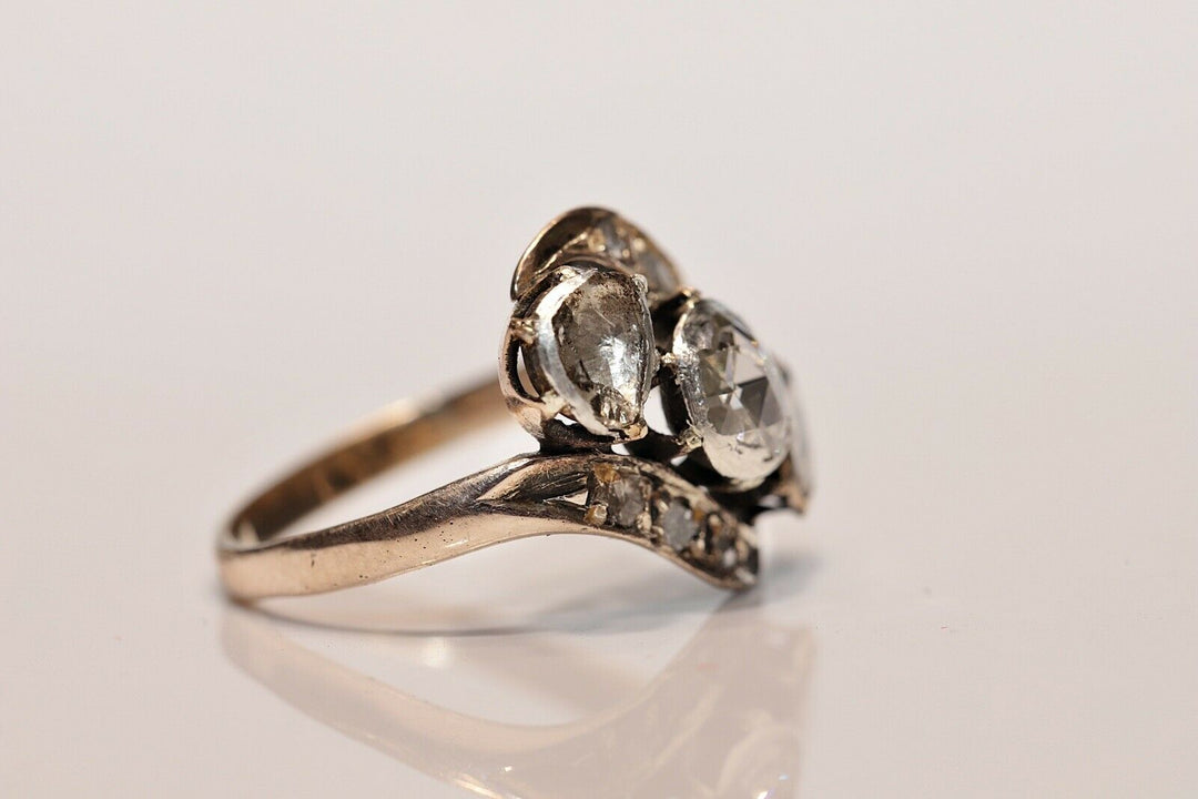アンティーク 10K ナチュラルローズカットダイヤモンドのオスマンリング