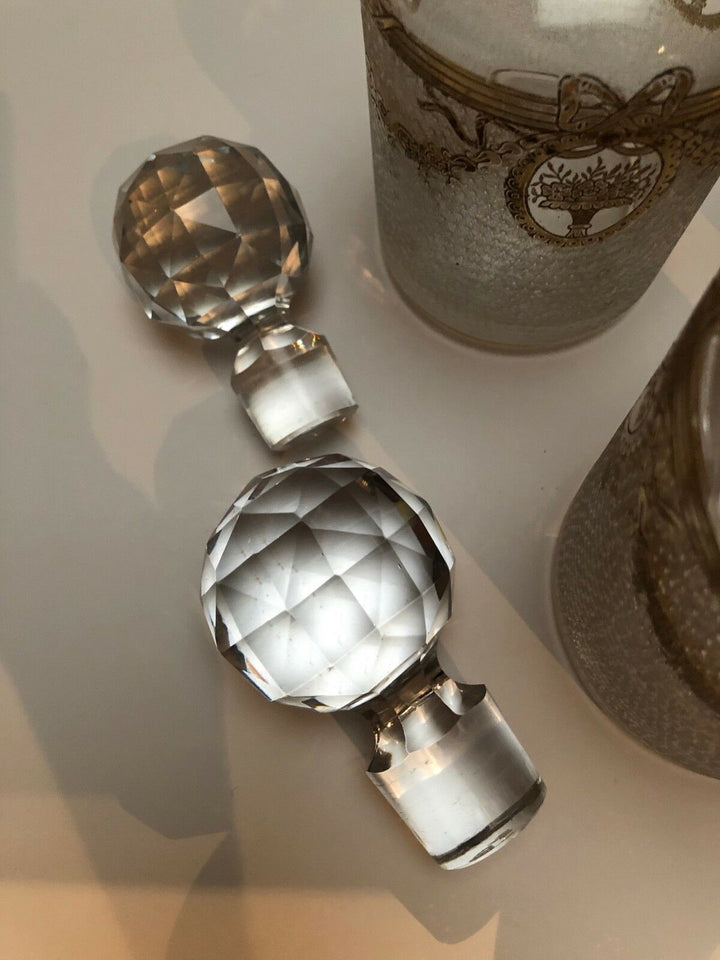 BACCARAT givré bouteilles de parfum avec des Or GUIRLANDES et FLEURS- afficher le titre d'origine