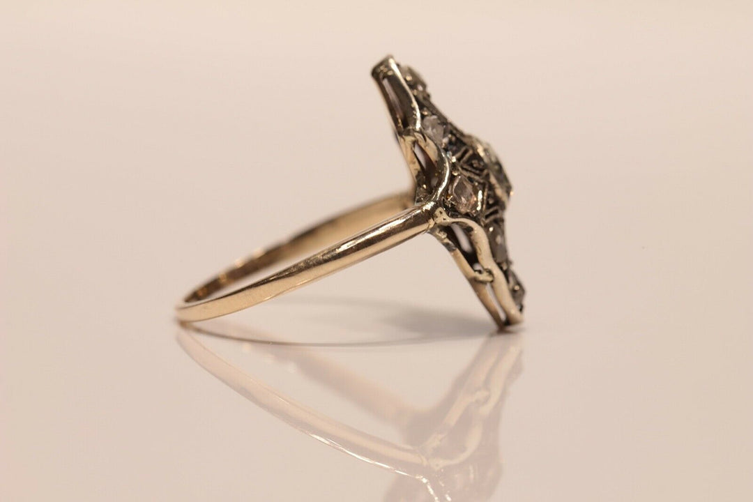 アンティーク オリジナル ヴィクトリアン 14K ナチュラルローズカットダイヤモンドのリング