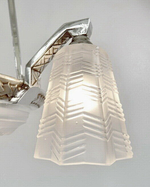 PETITOT : LARGE FRENCH 1930 ART DECO CHANDELIER ...... lustre bronze muller era