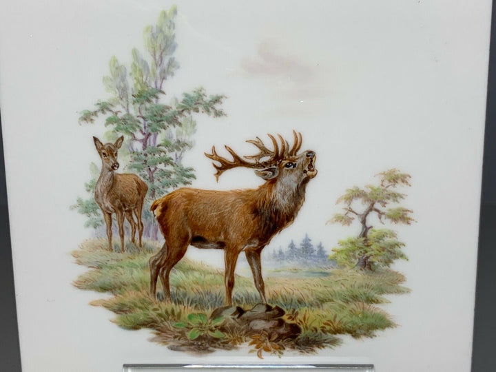 SELTENE MEISSEN FLIESE KACHEL HIRSCH WILDMALEREI NACH RIDINGER 10x10cm 1.WAHL