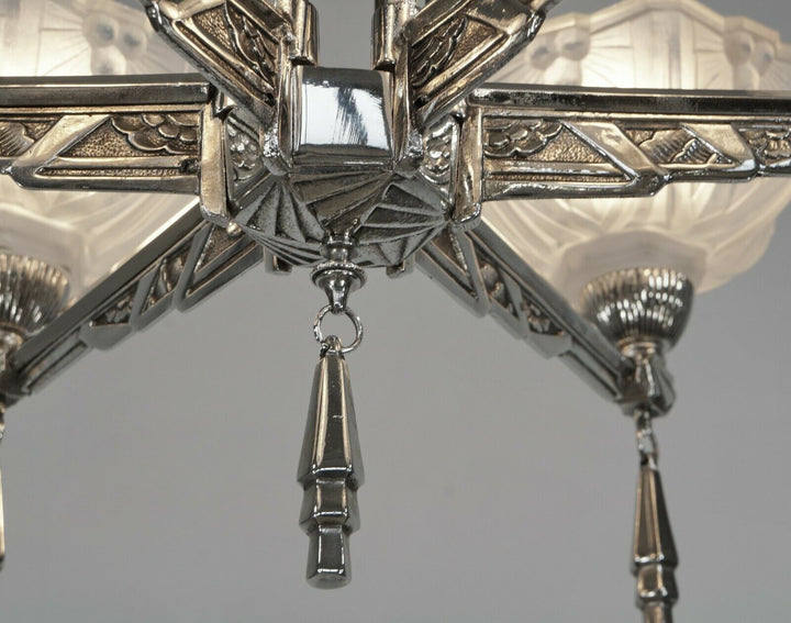 JEAN GAUTHIER (EJG) : FRENCH 1930 ART DECO CHANDELIER ... lamp muller era France