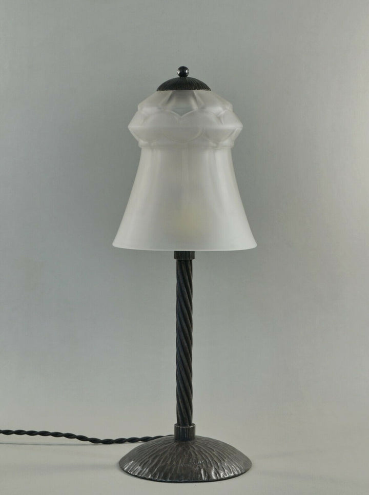 FOURNET & SCHNEIDER : FRENCH 1930 ART DECO LAMP . fer forgé HF France muller era