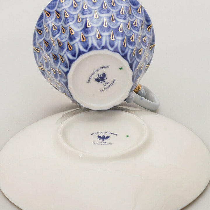 Forget-Me-Not Teacup w/ Saucer by Imperial Porcelain Russian Lomonosov LFZ IFZ