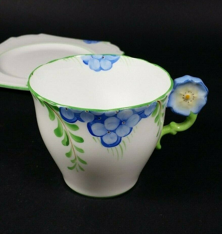 Aynsley RARE Flower Handle Tea Cup and Saucer Trio ART DECO Hand Painted