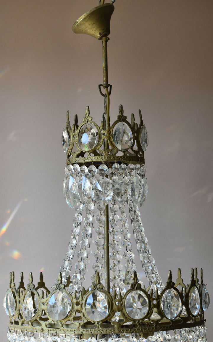 Antique Vintage Lighting, Crystal Chandelier, Shabby Chic French Lamp Pendant