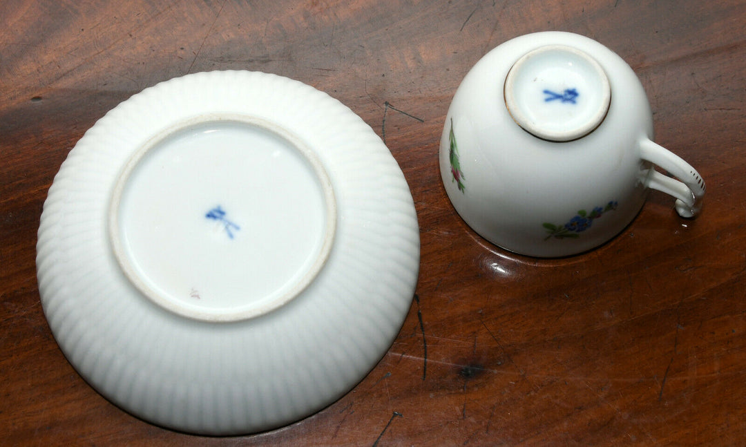 マイセン(Meissen)　モカカップ＆ソーサー　ピンクローズ　勿忘草　クナウフ期