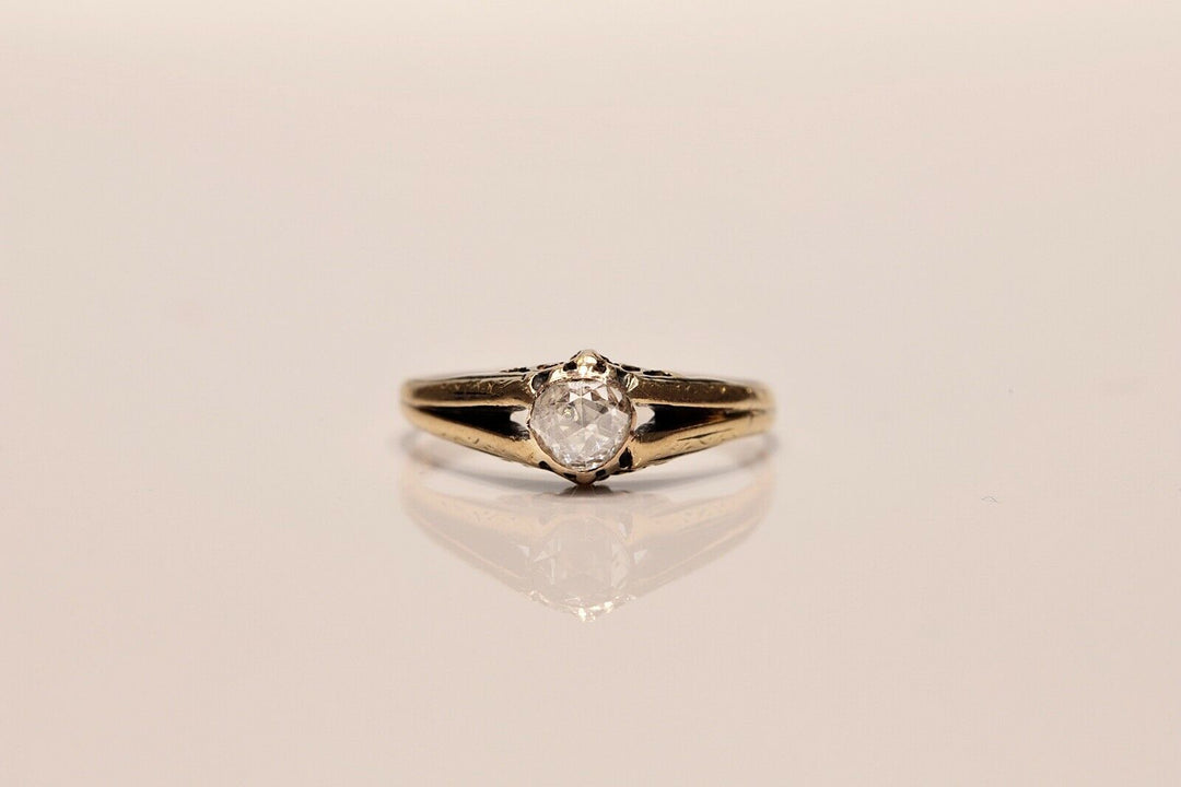 アンティーク 18K ナチュラルローズカットダイヤモンドのソリテールリング