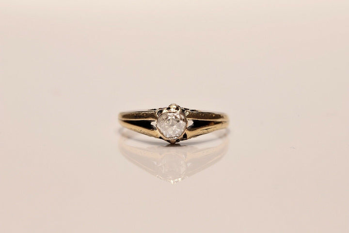 アンティーク 18K ナチュラルローズカットダイヤモンドのソリテールリング