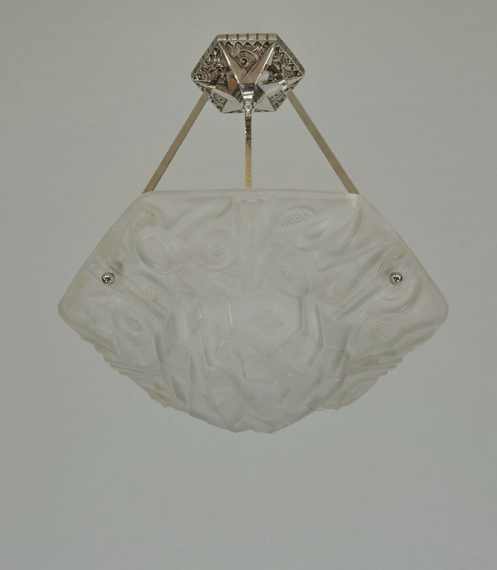 DEGUE : FRENCH 1930 ART DECO CHANDELIER PENDANT WITH BOWL .... lamp muller era