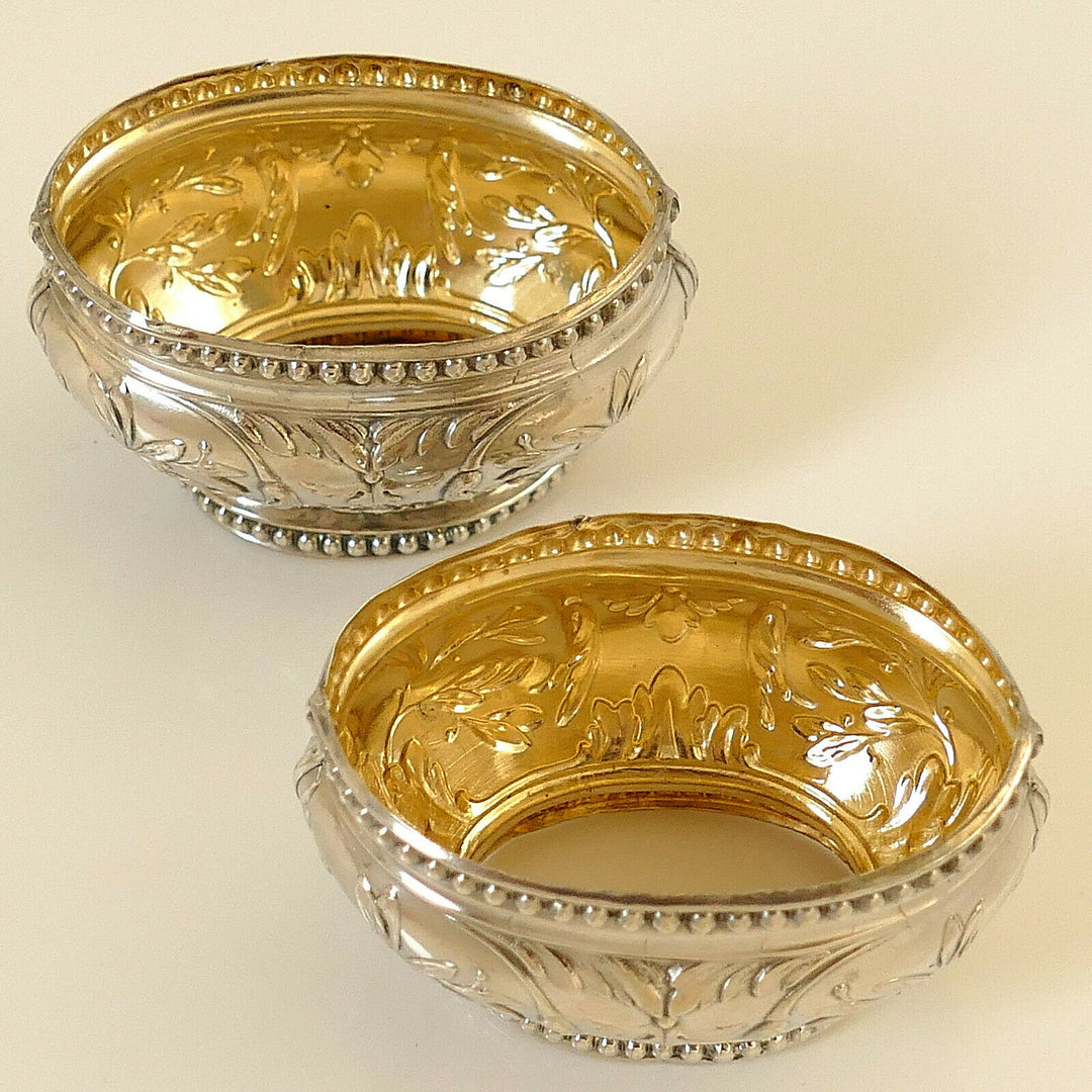 Bezon French Sterling Silver 18k Gold Salt Cellars Pair, Spoons, Original Box