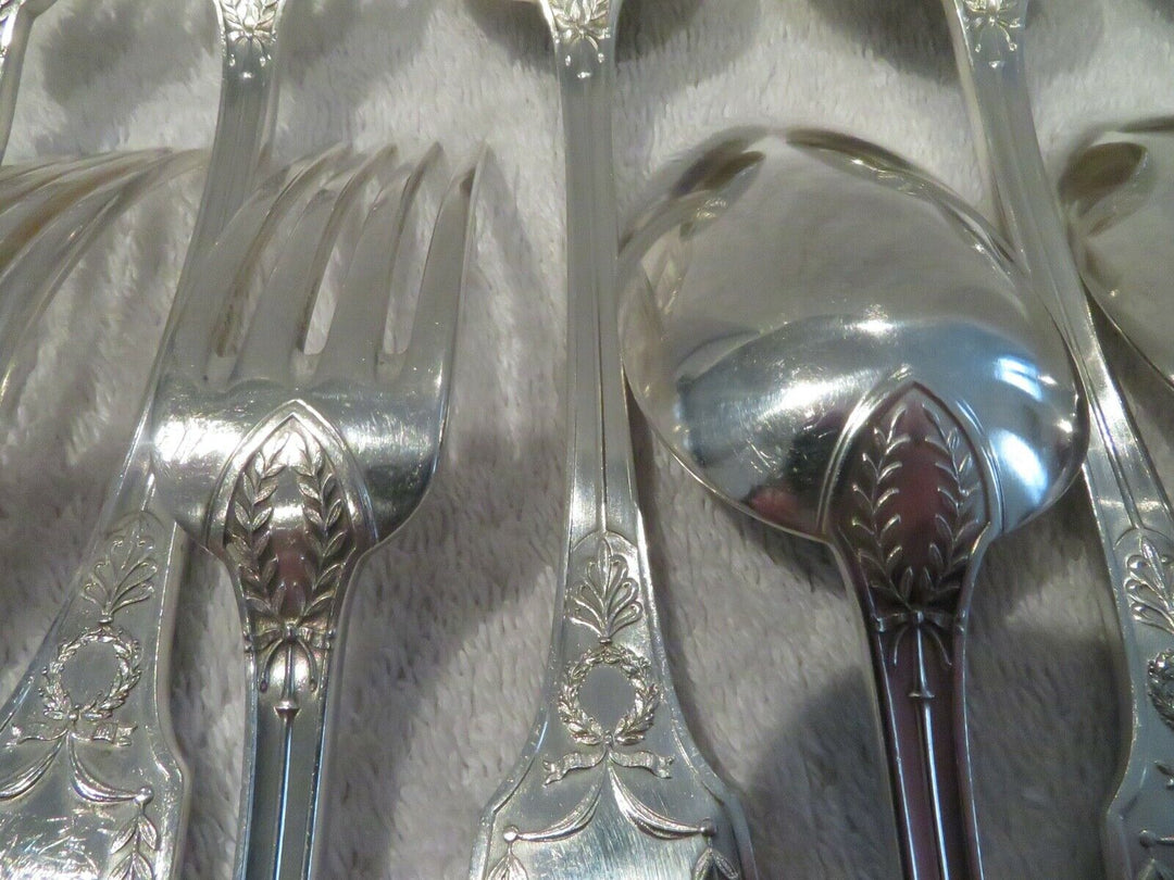 1900 French sterling 950 silver 6 dinner forks 6 soup spoons E Puiforcat swan