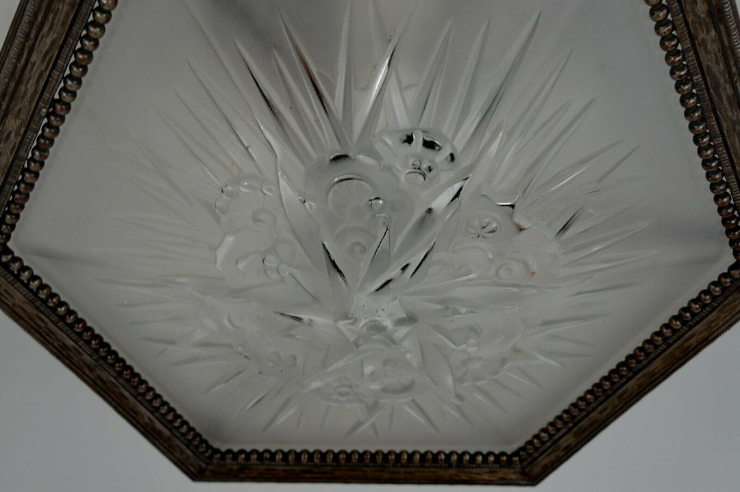 DAUM LORRAIN : FRENCH ART DECO CHANDELIER 1930 wrought iron lustre muller era