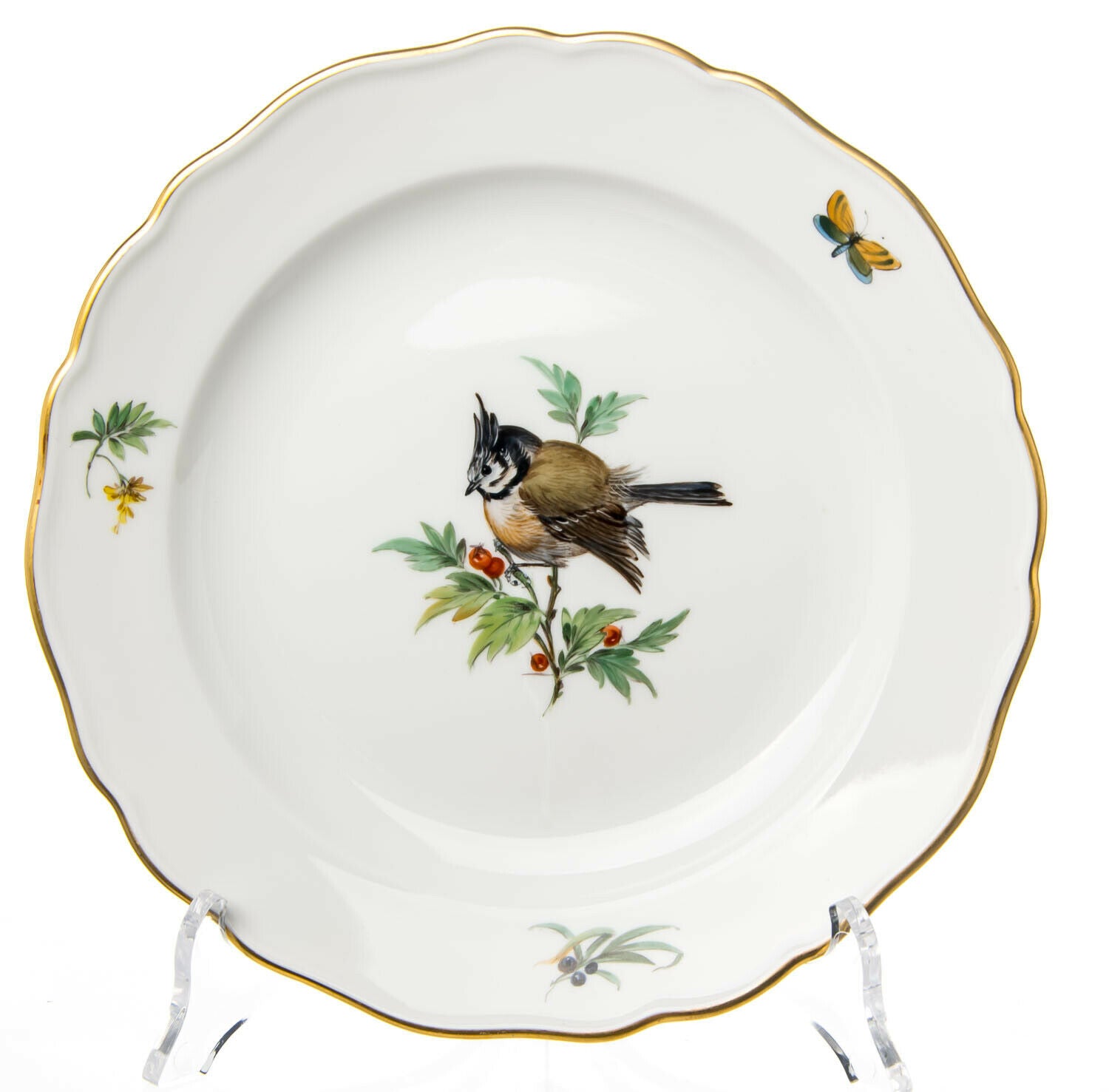 マイセン(Meissen)、プレート、鳥・昆虫柄、白磁、1級品
