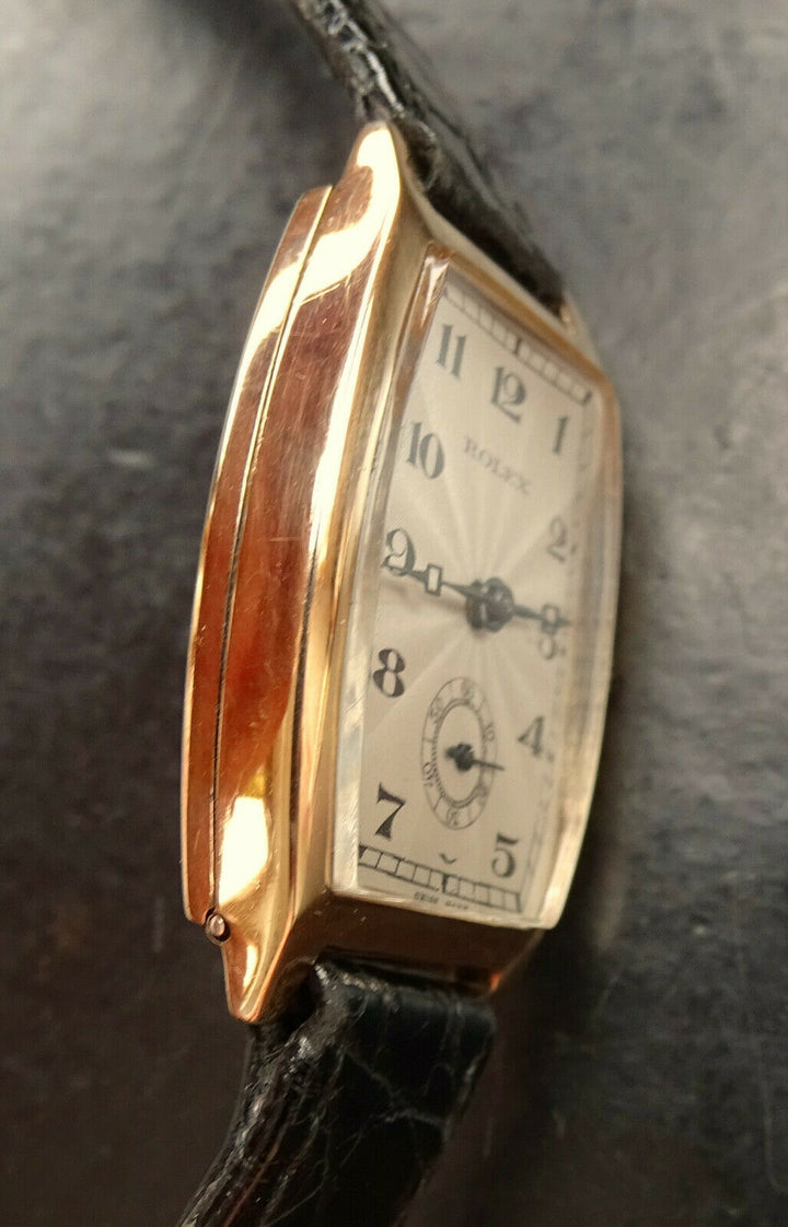 Rolex ♛ Art Deco 578 Rose Gold 9C 375 Tonneau Antique Luxury Men's Watch 1930
