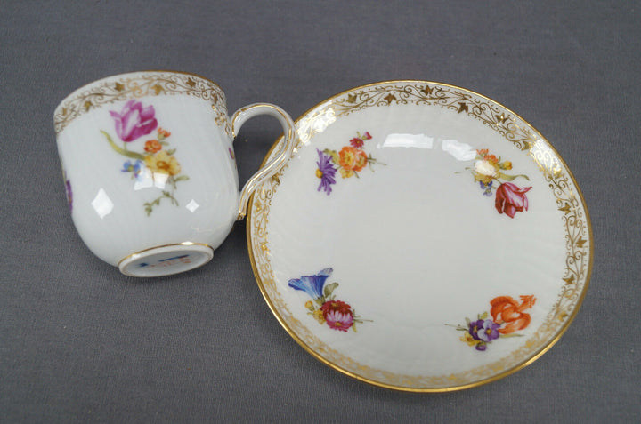 KPM Berlin Hand Painted Floral & Gold Demitasse Cup & Saucer Circa 1870 - 1945