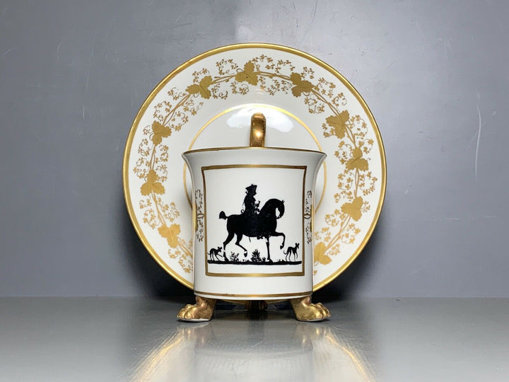 KPM BERLIN TASSE UT FRIEDRICH II ZU PFERD SCHATTENRISSMALEREI GUTER ZUSTAND 1915