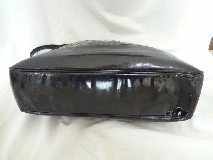AUTH CHANEL BLACK PATENT SHOULDER TOTE BAG
